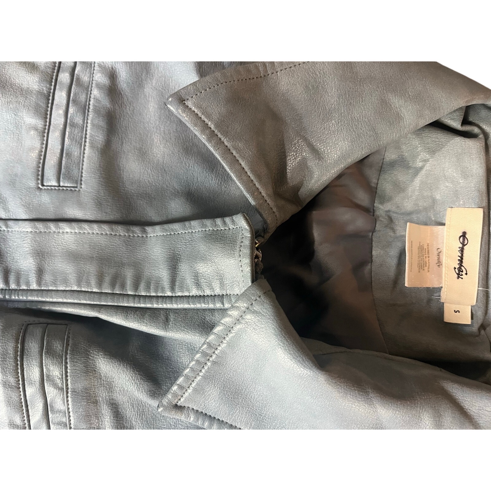 Edikted Ownley Light Blue Washed Faux Leather Bomber Jacket Size S — image 3 of 6